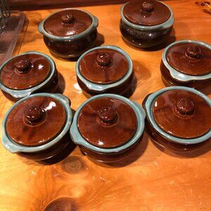 Set of 8 Vintage 1940s Red Wing Provincial Oomph Individual Ceramic Bowls Lidded